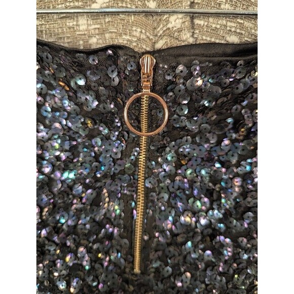 Free People Sequin Black/Navy Mini Skirt Women's Size 2 - Picture 2 of 10